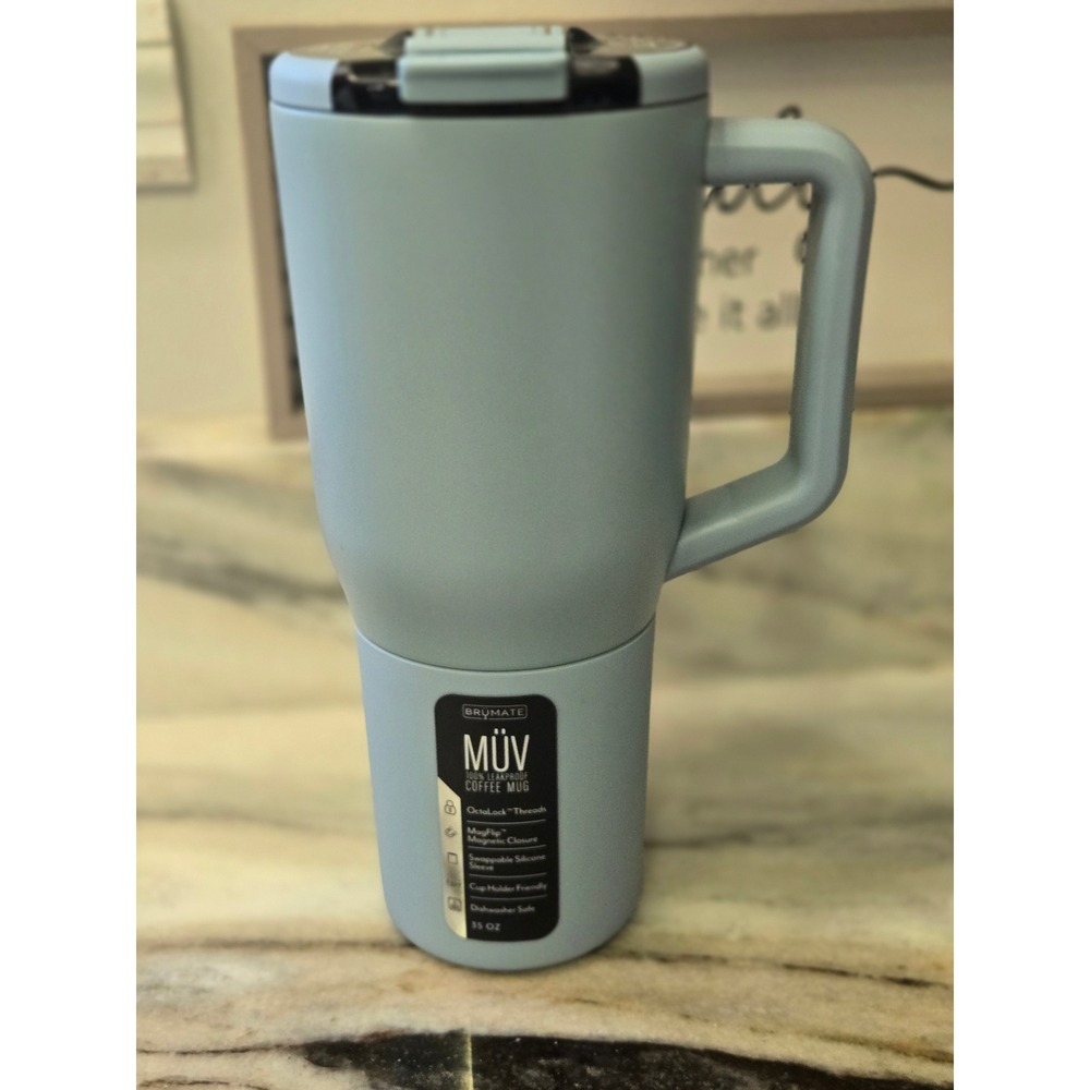 BruMate MUV 35oz Insulated Coffee Mug Mist Light Blue Leakproof MagFlip Lid NEW